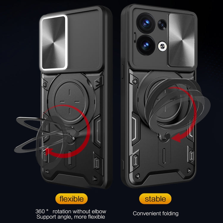 For OPPO Reno8 5G CD Texture Sliding Camshield Magnetic Holder Phone Case(Black) - OPPO Cases by PMC TechLife | Online Shopping South Africa | PMC TechLife | Buy Now Pay Later Mobicred