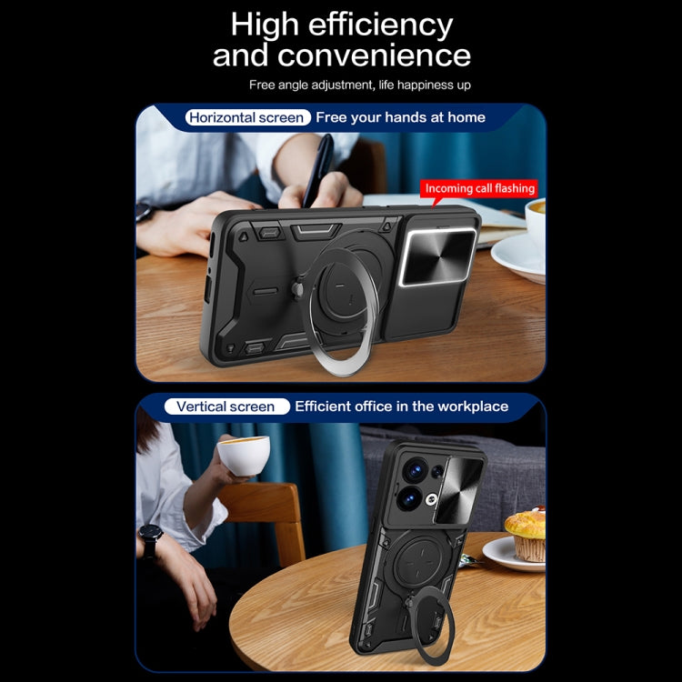 For OPPO Reno8 5G CD Texture Sliding Camshield Magnetic Holder Phone Case(Black) - OPPO Cases by PMC TechLife | Online Shopping South Africa | PMC TechLife | Buy Now Pay Later Mobicred