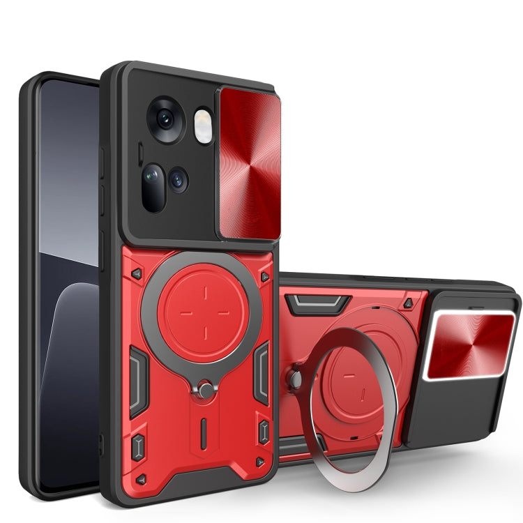 For OPPO Reno11 5G Global CD Texture Sliding Camshield Magnetic Holder Phone Case(Red) - Reno11 Cases by PMC TechLife | Online Shopping South Africa | PMC TechLife | Buy Now Pay Later Mobicred