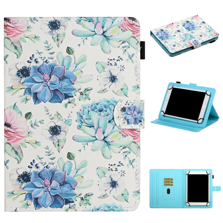 For 10 inch Universal Tablet PC Flower Pattern Horizontal Flip Leather Case with Card Slots & Holder(Blue Flower On White) - 10 - 11 inch by PMC TechLife | Online Shopping South Africa | PMC TechLife | Buy Now Pay Later Mobicred