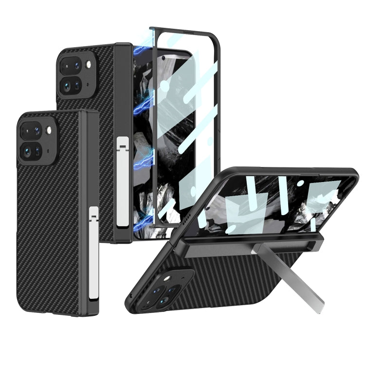 For Google Pixel 9 Pro Fold GKK Integrated Fold Hinge Leather Phone Case with Holder(Carbon Fibre Black) - free shipping - PMC Jewellery - Order now!