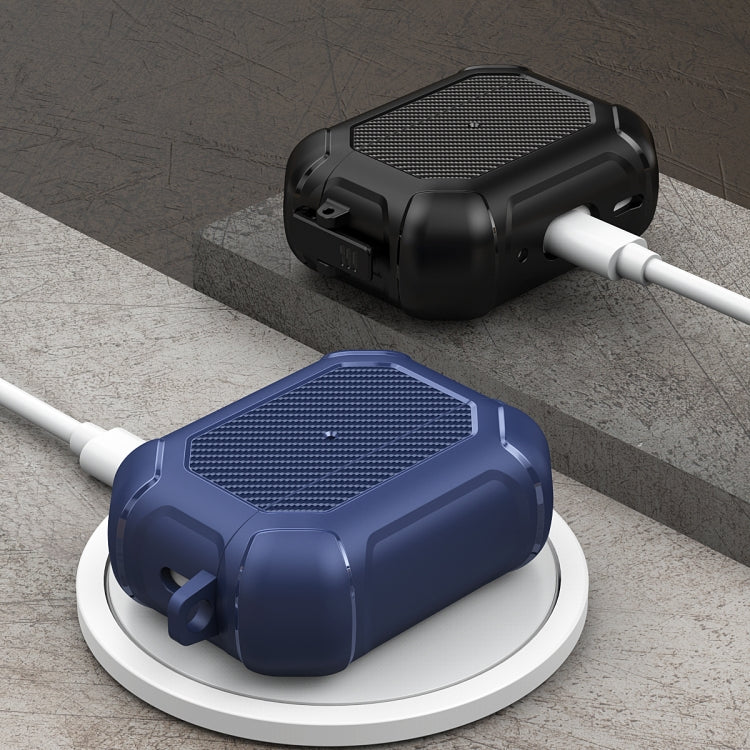 For AirPods Pro 2 Carbon Brazing Dimension TPU+PC Headphone Protective Cover with Switch Lock & Carabiner(Blue) - For AirPods Pro 2 by PMC Jewellery | Online Shopping South Africa | PMC Jewellery | Buy Now Pay Later Mobicred