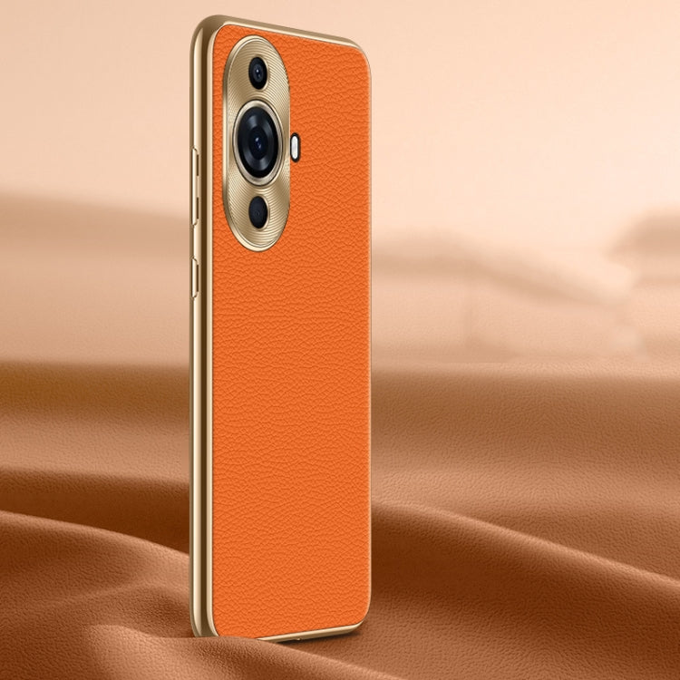 For Huawei nova 11 Litchi Texture Genuine Leather Phone Case(Orange) - Huawei Cases by PMC TechLife | Online Shopping South Africa | PMC TechLife | Buy Now Pay Later Mobicred