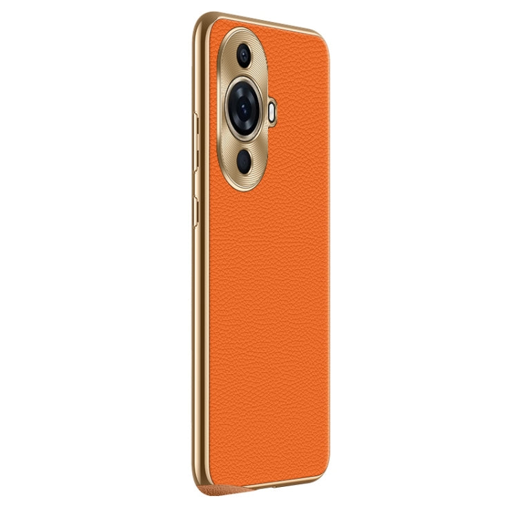 For Huawei nova 11 Litchi Texture Genuine Leather Phone Case(Orange) - Huawei Cases by PMC TechLife | Online Shopping South Africa | PMC TechLife | Buy Now Pay Later Mobicred