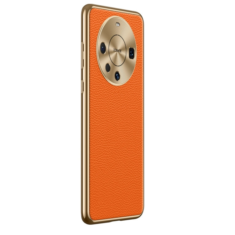 For Huawei Mate 60 Litchi Texture Genuine Leather Phone Case(Orange) - Huawei Cases by PMC TechLife | Online Shopping South Africa | PMC TechLife | Buy Now Pay Later Mobicred
