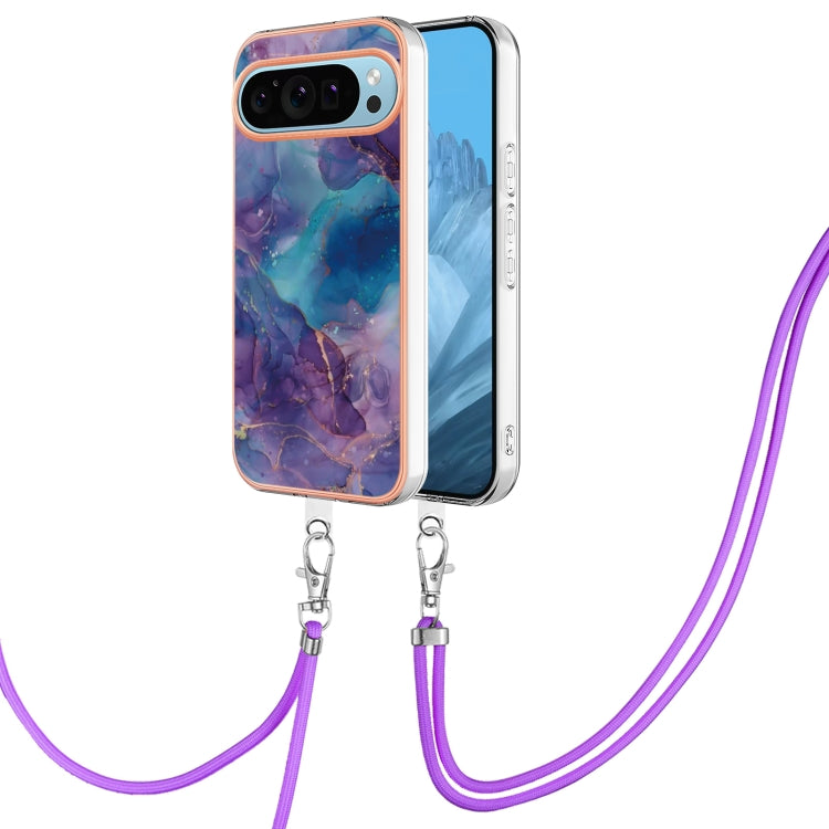 For Google Pixel 9 / 9 Pro Electroplating Marble Dual-side IMD Phone Case with Lanyard(Purple 016) - Google Cases by PMC TechLife | Online Shopping South Africa | PMC TechLife | Buy Now Pay Later Mobicred