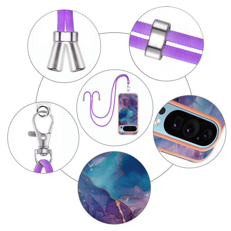 For Google Pixel 9 / 9 Pro Electroplating Marble Dual-side IMD Phone Case with Lanyard(Purple 016) - Google Cases by PMC TechLife | Online Shopping South Africa | PMC TechLife | Buy Now Pay Later Mobicred