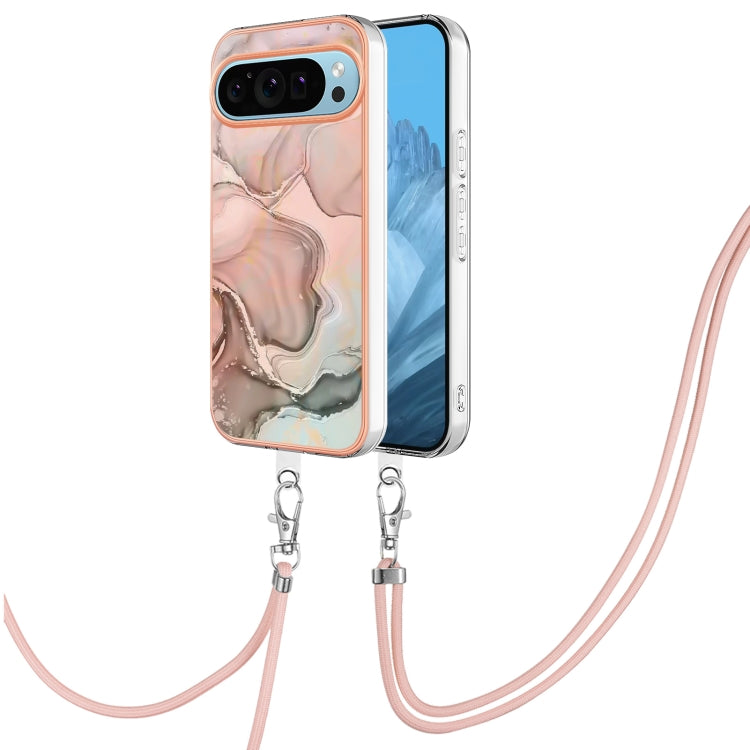 For Google Pixel 9 Pro XL Electroplating Marble Dual-side IMD Phone Case with Lanyard(Rose Gold 015) - Google Cases by PMC TechLife | Online Shopping South Africa | PMC TechLife | Buy Now Pay Later Mobicred