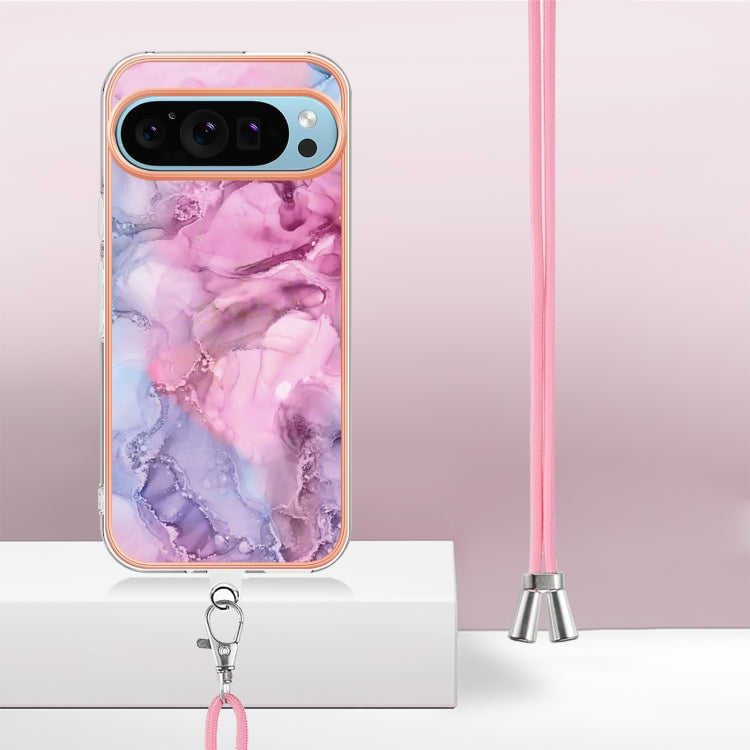 For Google Pixel 9 Pro XL Electroplating Marble Dual-side IMD Phone Case with Lanyard(Pink 013) - Google Cases by PMC TechLife | Online Shopping South Africa | PMC TechLife | Buy Now Pay Later Mobicred