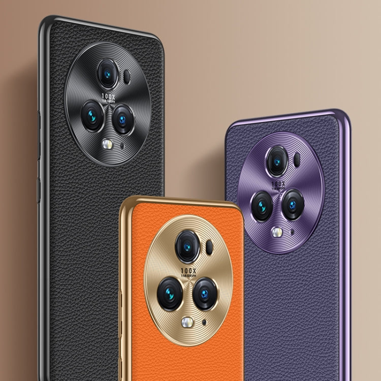 For Honor 90 Pro Litchi Texture Genuine Leather Phone Case(Purple) - Honor Cases by PMC TechLife | Online Shopping South Africa | PMC TechLife | Buy Now Pay Later Mobicred