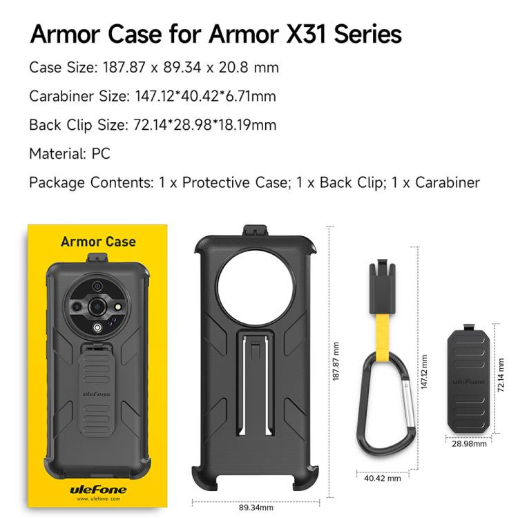 For Ulefone Armor X31 / X31 Pro Ulefone Back Clip Phone Case with Carabiner(Black) - free shipping - PMC TechLife - Order now!