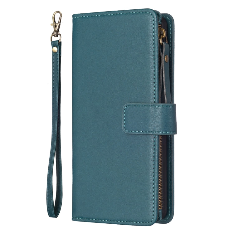 For Google Pixel 7a 9 Card Slots Zipper Wallet Leather Flip Phone Case(Green) - Google Cases by PMC TechLife | Online Shopping South Africa | PMC TechLife | Buy Now Pay Later Mobicred