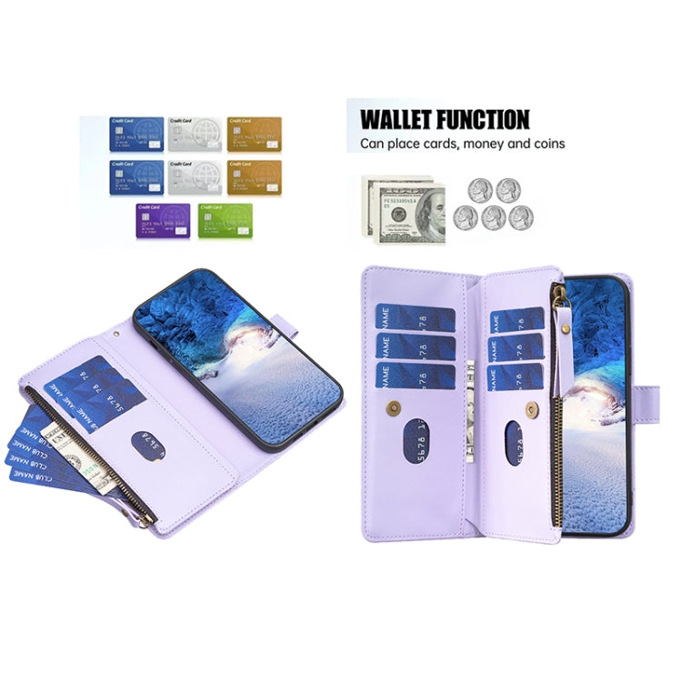 For Google Pixel 7a 9 Card Slots Zipper Wallet Leather Flip Phone Case(Light Purple) - Google Cases by PMC TechLife | Online Shopping South Africa | PMC TechLife | Buy Now Pay Later Mobicred