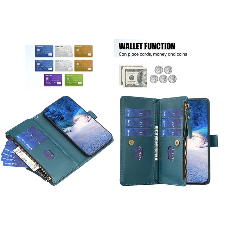 For Google Pixel 7 Pro 9 Card Slots Zipper Wallet Leather Flip Phone Case(Green) - Google Cases by PMC TechLife | Online Shopping South Africa | PMC TechLife | Buy Now Pay Later Mobicred