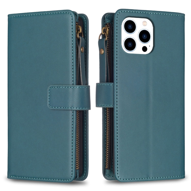 For iPhone 16 Pro Max 9 Card Slots Zipper Wallet Leather Flip Phone Case(Green) - free shipping - PMC TechLife - Order now!