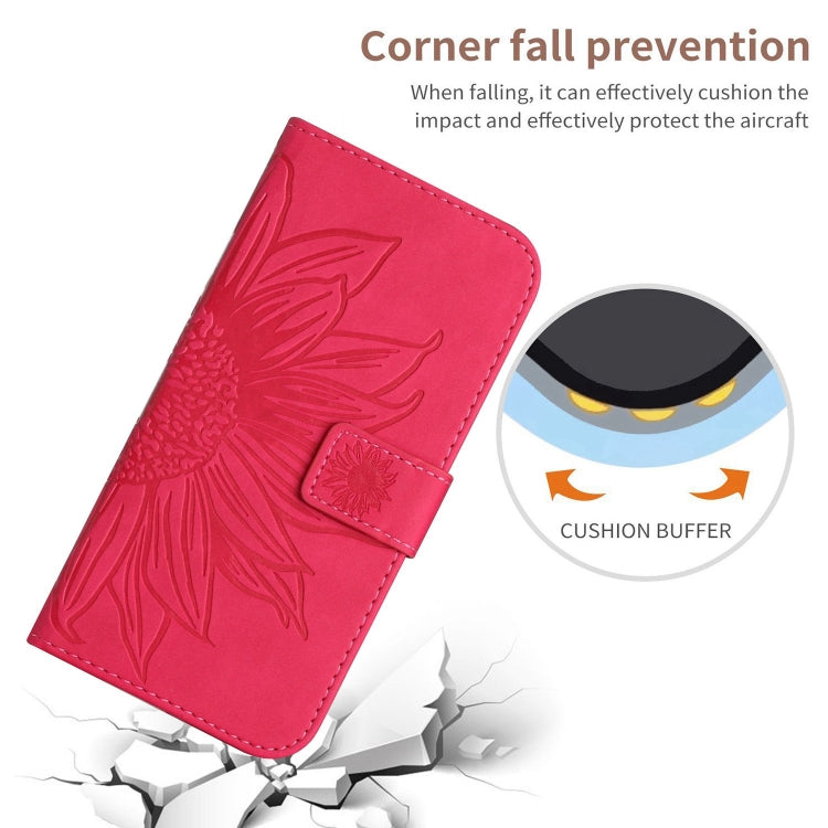 For iPhone 16 Pro Skin Feel Sun Flower Embossed Flip Leather Phone Case with Lanyard(Rose Red) - iPhone 16 Pro Cases by PMC TechLife | Online Shopping South Africa | PMC TechLife | Buy Now Pay Later Mobicred