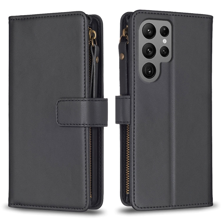 For Samsung Galaxy S24 Ultra 5G 9 Card Slots Zipper Wallet Leather Flip Phone Case(Black) - Galaxy S24 Ultra 5G Cases by PMC TechLife | Online Shopping South Africa | PMC TechLife
