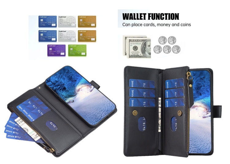 For Samsung Galaxy S24 Ultra 5G 9 Card Slots Zipper Wallet Leather Flip Phone Case(Black) - Galaxy S24 Ultra 5G Cases by PMC TechLife | Online Shopping South Africa | PMC TechLife