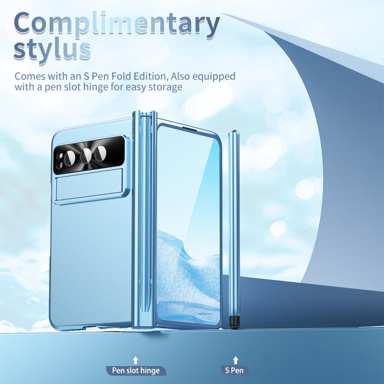 For Google Pixel Fold Integrated Electroplating Pen Slot Folding Phone Case with Stylus(Blue) - Google Cases by PMC TechLife | Online Shopping South Africa | PMC TechLife | Buy Now Pay Later Mobicred