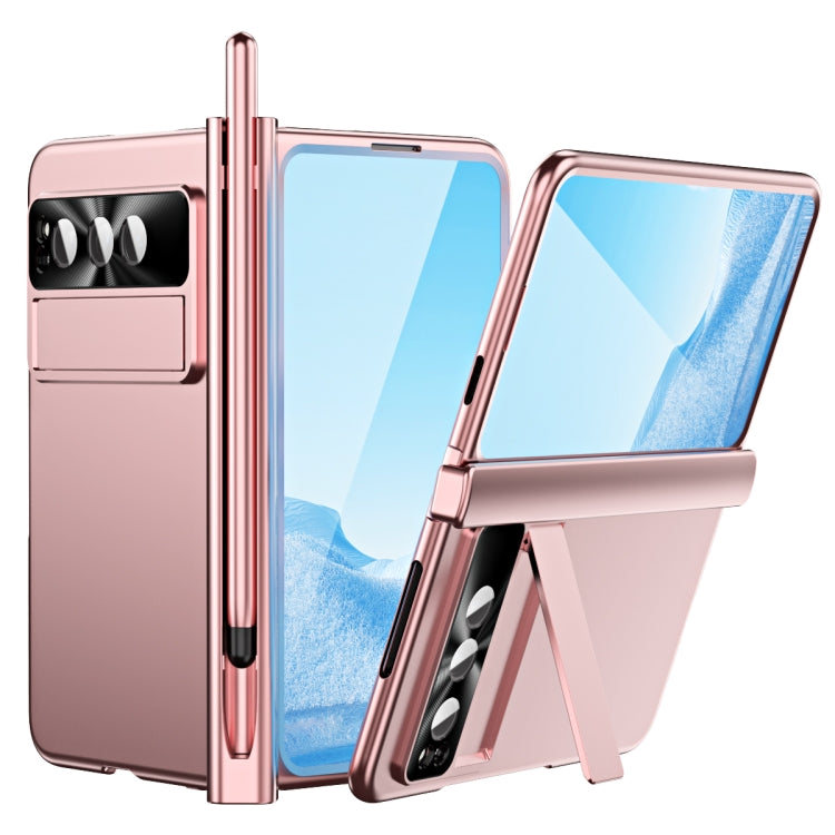 For Google Pixel Fold Integrated Electroplating Pen Slot Double Hinge Folding Phone Case with Stylus(Pink) - Google Cases by PMC TechLife | Online Shopping South Africa | PMC TechLife | Buy Now Pay Later Mobicred