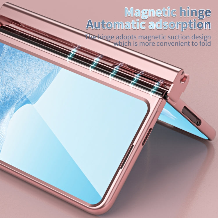 For Google Pixel Fold Integrated Electroplating Pen Slot Double Hinge Folding Phone Case with Stylus(Pink) - Google Cases by PMC TechLife | Online Shopping South Africa | PMC TechLife | Buy Now Pay Later Mobicred