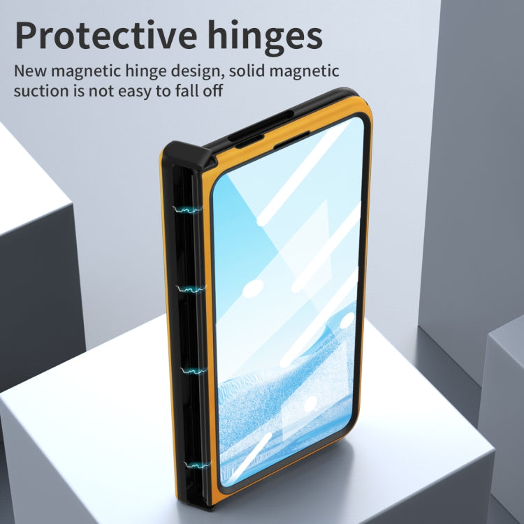 For Google Pixel Fold Integrated Napa Texture All-inclusive Phone Case with Hinge(Yellow) - Google Cases by PMC TechLife | Online Shopping South Africa | PMC TechLife | Buy Now Pay Later Mobicred