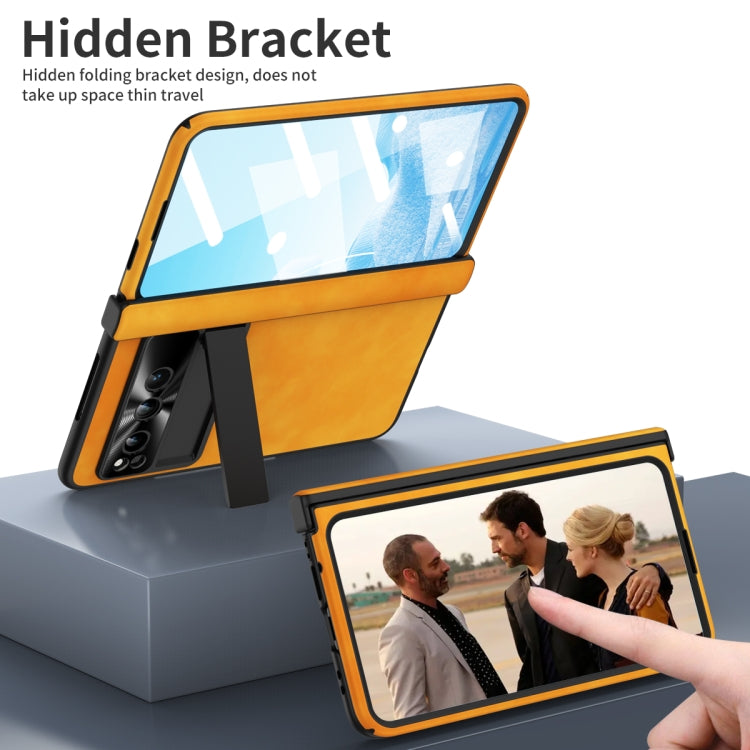 For Google Pixel Fold Integrated Napa Texture All-inclusive Phone Case with Hinge(Yellow) - Google Cases by PMC TechLife | Online Shopping South Africa | PMC TechLife | Buy Now Pay Later Mobicred