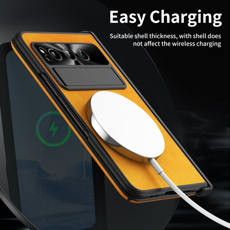 For Google Pixel Fold Integrated Napa Texture All-inclusive Phone Case with Hinge(Yellow) - Google Cases by PMC TechLife | Online Shopping South Africa | PMC TechLife | Buy Now Pay Later Mobicred