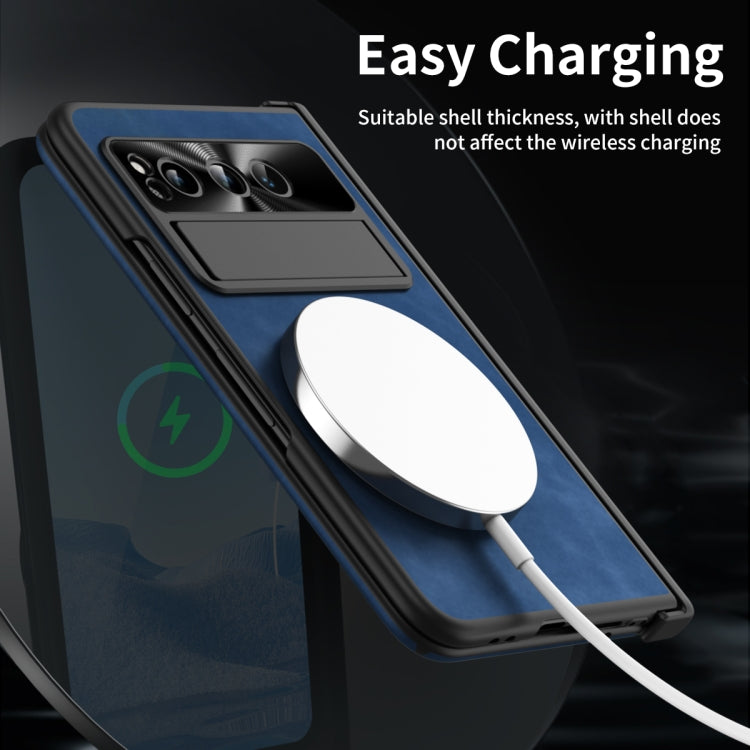 For Google Pixel Fold Integrated Napa Texture All-inclusive Phone Case with Hinge(Blue) - Google Cases by PMC TechLife | Online Shopping South Africa | PMC TechLife | Buy Now Pay Later Mobicred