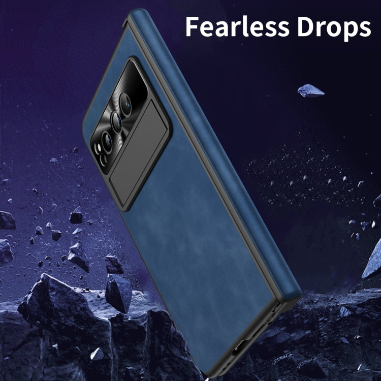For Google Pixel Fold Integrated Napa Texture All-inclusive Phone Case with Hinge(Blue) - Google Cases by PMC TechLife | Online Shopping South Africa | PMC TechLife | Buy Now Pay Later Mobicred