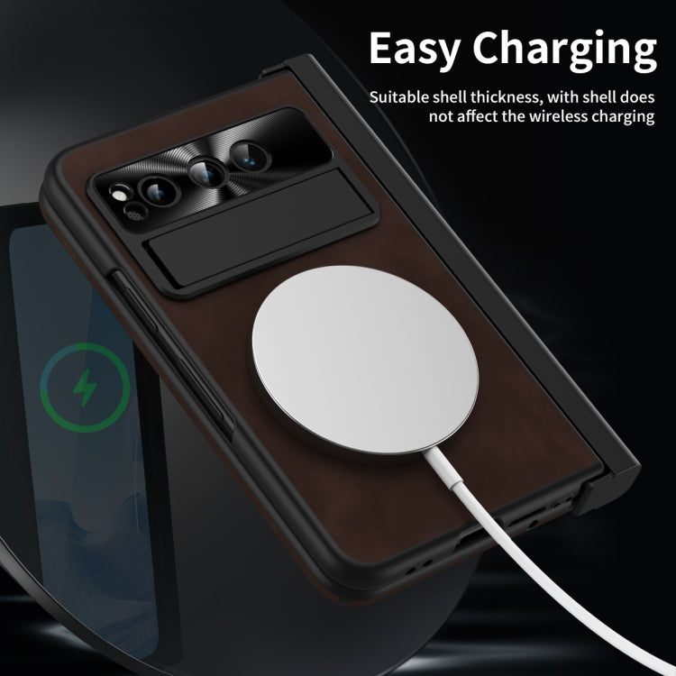 For Google Pixel Fold Integrated Napa Texture All-inclusive Phone Case with Pen Slot(Coffee) - Google Cases by PMC TechLife | Online Shopping South Africa | PMC TechLife | Buy Now Pay Later Mobicred