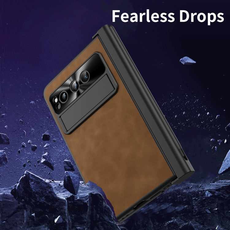 For Google Pixel Fold Integrated Napa Texture All-inclusive Phone Case with Pen Slot(Brown) - Google Cases by PMC TechLife | Online Shopping South Africa | PMC TechLife | Buy Now Pay Later Mobicred