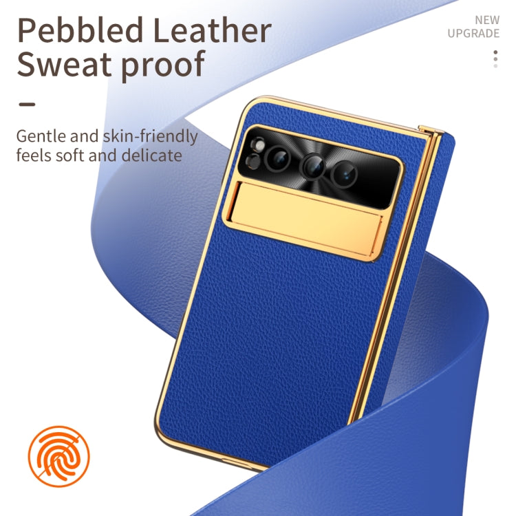 For Google Pixel Fold Litchi Pattern Electroplating Folding Phone Case with Hinge(Royal Blue) - Google Cases by PMC TechLife | Online Shopping South Africa | PMC TechLife | Buy Now Pay Later Mobicred