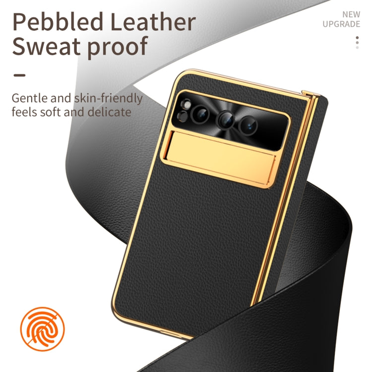 For Google Pixel Fold Litchi Pattern Electroplating Folding Phone Case with Hinge(Black) - Google Cases by PMC TechLife | Online Shopping South Africa | PMC TechLife | Buy Now Pay Later Mobicred