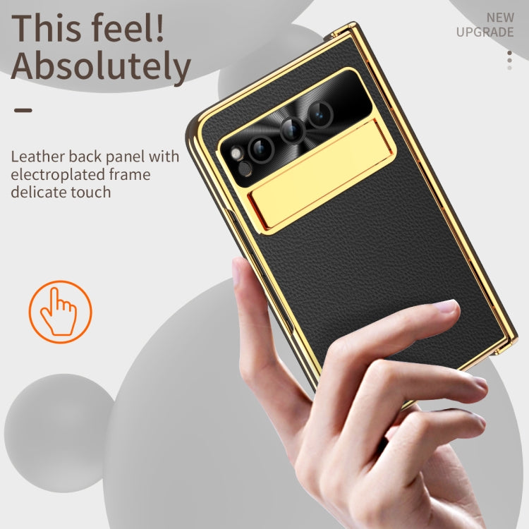 For Google Pixel Fold Litchi Pattern Electroplating Folding Phone Case with Hinge(Black) - Google Cases by PMC TechLife | Online Shopping South Africa | PMC TechLife | Buy Now Pay Later Mobicred