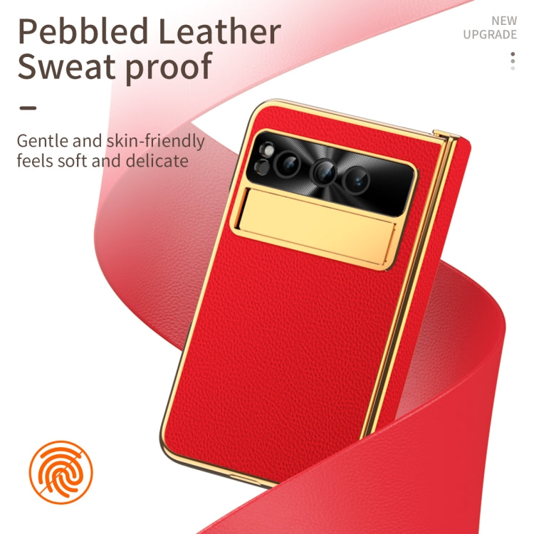 For Google Pixel Fold Litchi Pattern Electroplating Folding Phone Case with Hinge(Red) - Google Cases by PMC TechLife | Online Shopping South Africa | PMC TechLife | Buy Now Pay Later Mobicred