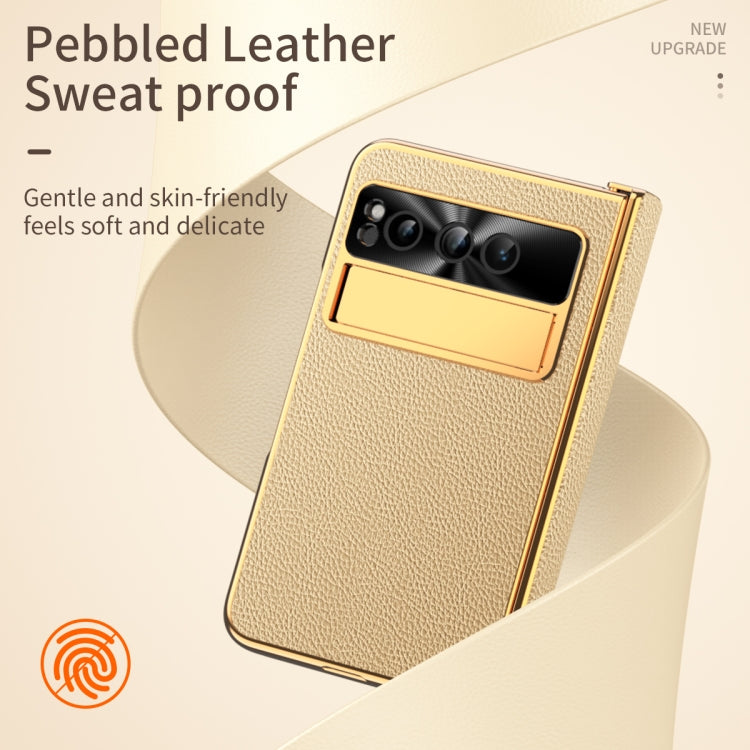 For Google Pixel Fold Litchi Pattern Electroplating Folding Phone Case with Hinge(Gold) - Google Cases by PMC TechLife | Online Shopping South Africa | PMC TechLife | Buy Now Pay Later Mobicred