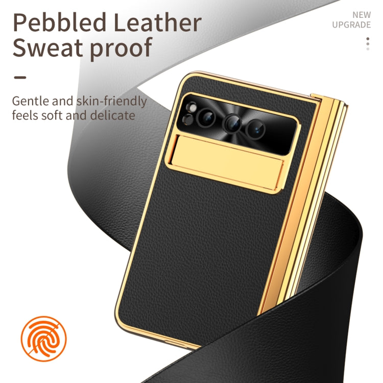 For Google Pixel Fold Litchi Pattern Electroplating Pen Slot Folding Phone Case with Stylus(Black) - Google Cases by PMC TechLife | Online Shopping South Africa | PMC TechLife | Buy Now Pay Later Mobicred