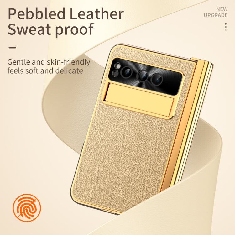 For Google Pixel Fold Litchi Pattern Electroplating Pen Slot Folding Phone Case with Stylus(Gold) - Google Cases by PMC TechLife | Online Shopping South Africa | PMC TechLife | Buy Now Pay Later Mobicred