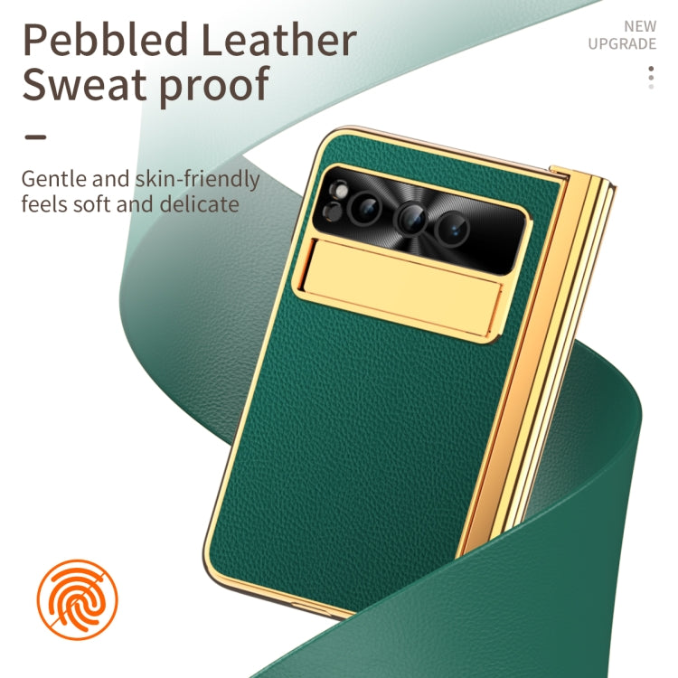 For Google Pixel Fold Litchi Pattern Electroplating Pen Slot Folding Phone Case with Stylus(Green) - Google Cases by PMC TechLife | Online Shopping South Africa | PMC TechLife | Buy Now Pay Later Mobicred