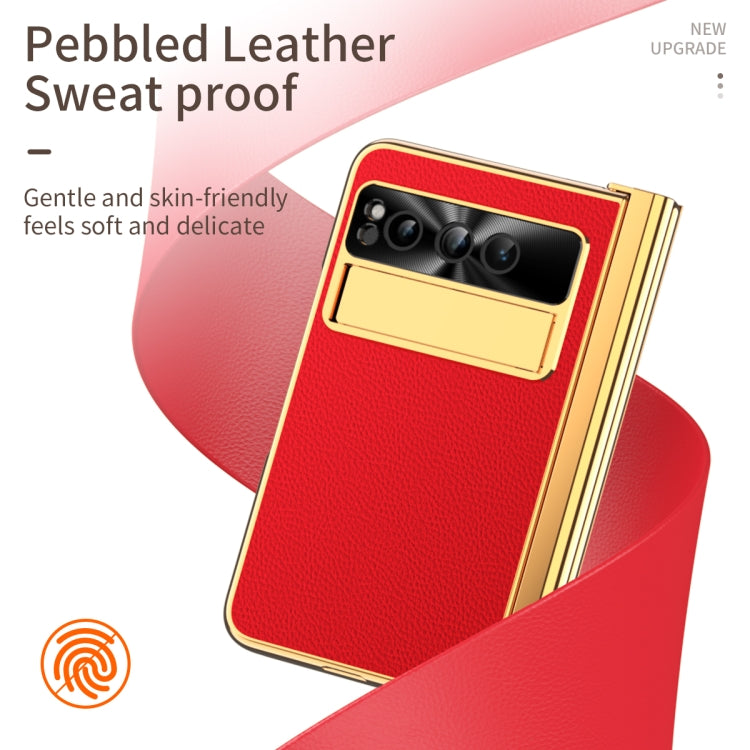 For Google Pixel Fold Litchi Pattern Electroplating Pen Slot Double Hinge Folding Phone Case with Stylus(Red) - Google Cases by PMC TechLife | Online Shopping South Africa | PMC TechLife | Buy Now Pay Later Mobicred