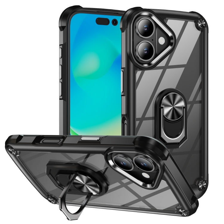 For iPhone 16 TPU + PC Lens Protection Phone Case with Ring Holder(Black) - iPhone 16 Cases by PMC TechLife | Online Shopping South Africa | PMC TechLife | Buy Now Pay Later Mobicred
