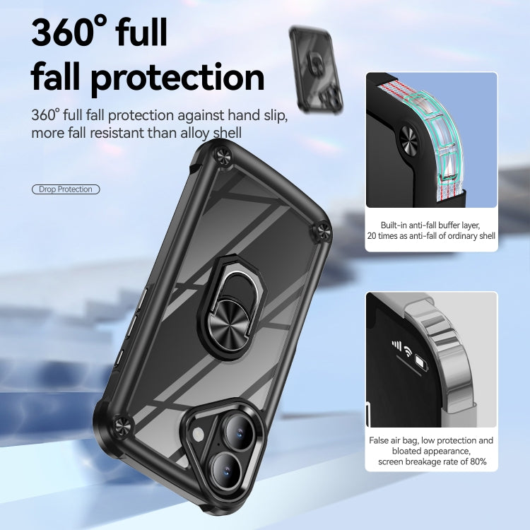 For iPhone 16 TPU + PC Lens Protection Phone Case with Ring Holder(Black) - iPhone 16 Cases by PMC TechLife | Online Shopping South Africa | PMC TechLife | Buy Now Pay Later Mobicred