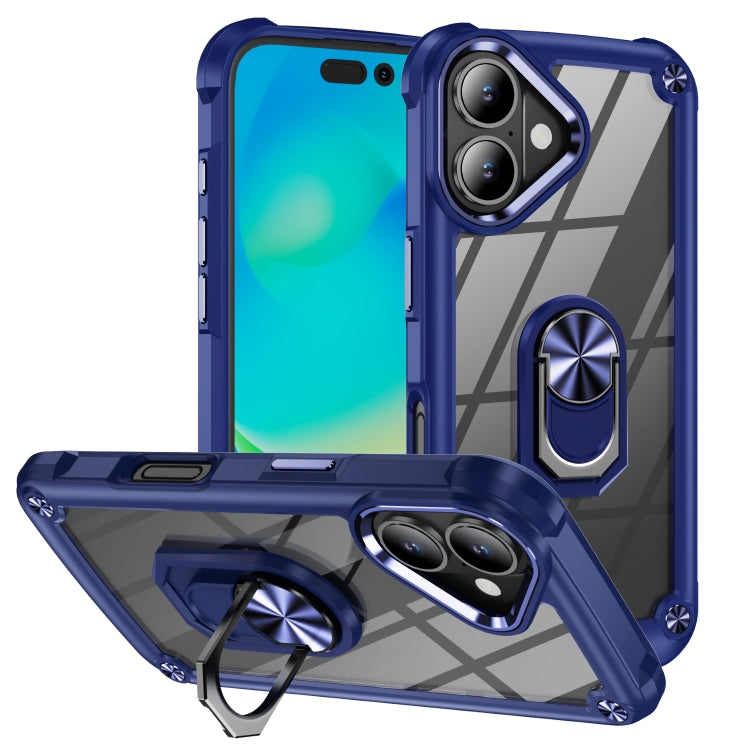 For iPhone 16 TPU + PC Lens Protection Phone Case with Ring Holder(Blue) - iPhone 16 Cases by PMC TechLife | Online Shopping South Africa | PMC TechLife | Buy Now Pay Later Mobicred