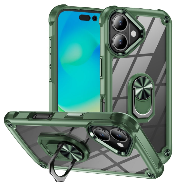 For iPhone 16 TPU + PC Lens Protection Phone Case with Ring Holder(Green) - iPhone 16 Cases by PMC TechLife | Online Shopping South Africa | PMC TechLife | Buy Now Pay Later Mobicred