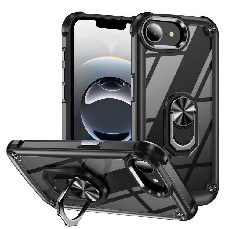 For iPhone 16e TPU + PC Lens Protection Phone Case with Ring Holder(Black) - iPhone 16e Cases by PMC TechLife | Online Shopping South Africa | PMC TechLife | Buy Now Pay Later Mobicred