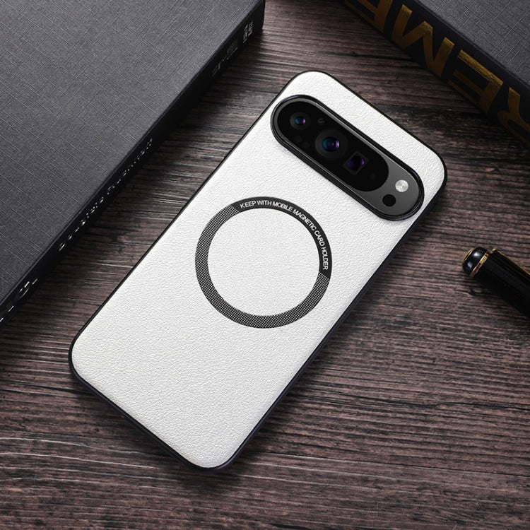 For Google Pixel 9 Pro Magsafe Magnetic Ring Leather Texture Phone Case(White) - Google Cases by PMC TechLife | Online Shopping South Africa | PMC TechLife | Buy Now Pay Later Mobicred