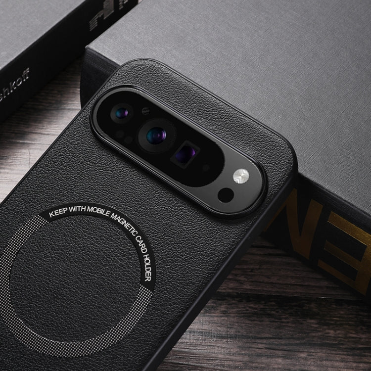 For Google Pixel 9 Pro Magsafe Magnetic Ring Leather Texture Phone Case(Black) - Google Cases by PMC TechLife | Online Shopping South Africa | PMC TechLife | Buy Now Pay Later Mobicred