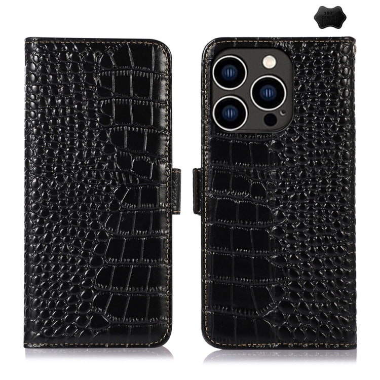 For iPhone 16 Pro Crocodile Top Layer Cowhide Leather Phone Case(Black) - iPhone 16 Pro Cases by PMC TechLife | Online Shopping South Africa | PMC TechLife | Buy Now Pay Later Mobicred