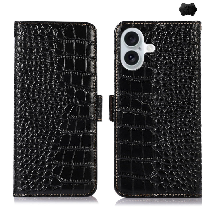 For iPhone 16 Crocodile Top Layer Cowhide Leather Phone Case(Black) - iPhone 16 Cases by PMC TechLife | Online Shopping South Africa | PMC TechLife | Buy Now Pay Later Mobicred